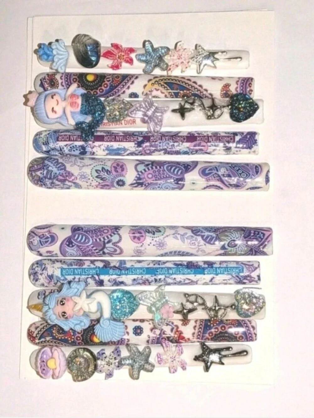 Hand CRAFTED Ladies Mermaid Press On  Nail  Set - Purple & Blue Paisley Sz Large